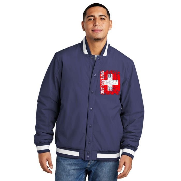 SWITZERLAND Flag Vintage Distressed SWISS Insulated Varsity Jacket