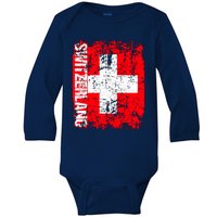 SWITZERLAND Flag Vintage Distressed SWISS Baby Long Sleeve Bodysuit