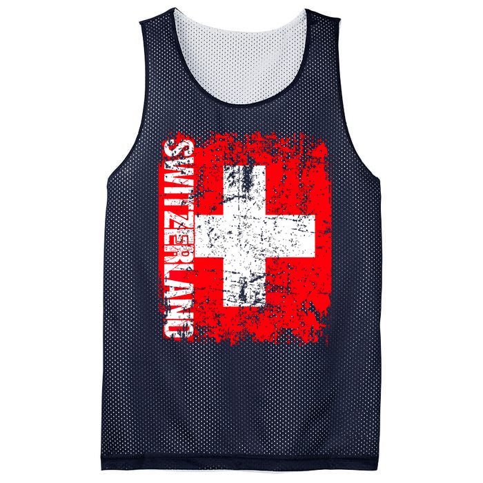 SWITZERLAND Flag Vintage Distressed SWISS Mesh Reversible Basketball Jersey Tank