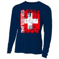 SWITZERLAND Flag Vintage Distressed SWISS Cooling Performance Long Sleeve Crew