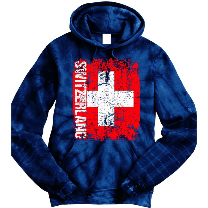 SWITZERLAND Flag Vintage Distressed SWISS Tie Dye Hoodie