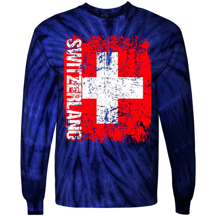 SWITZERLAND Flag Vintage Distressed SWISS Tie-Dye Long Sleeve Shirt