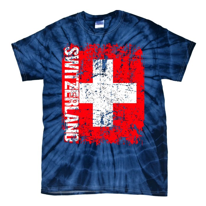 SWITZERLAND Flag Vintage Distressed SWISS Tie-Dye T-Shirt