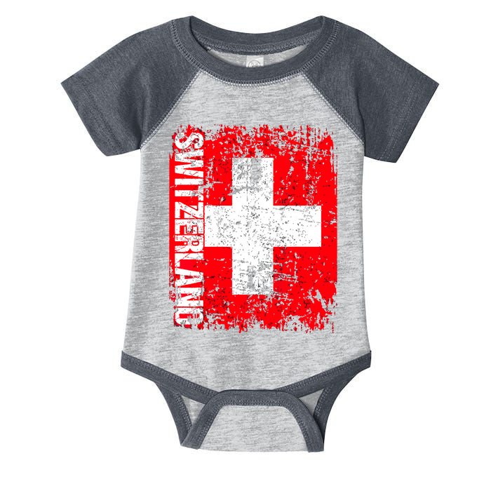 SWITZERLAND Flag Vintage Distressed SWISS Infant Baby Jersey Bodysuit