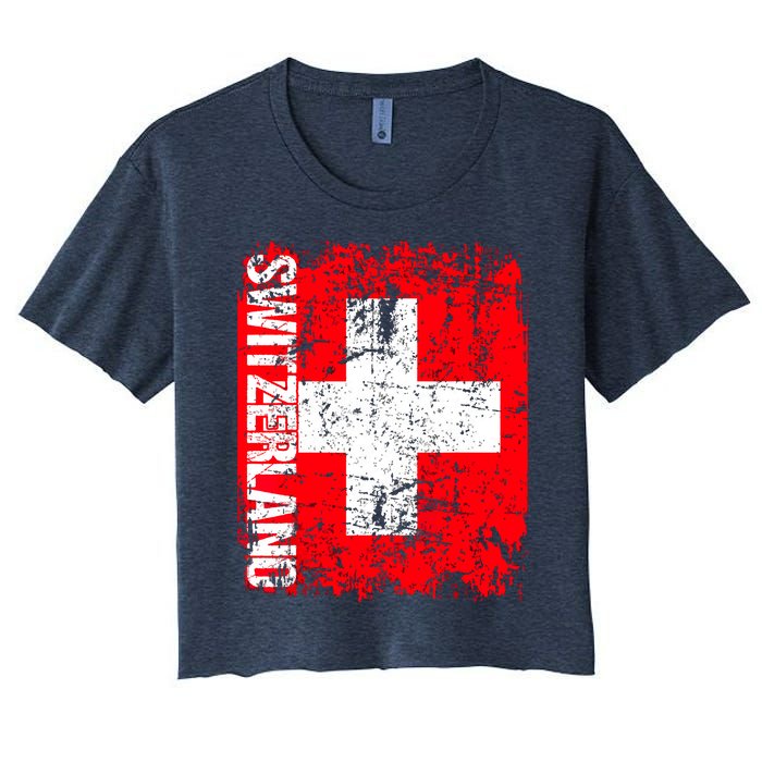 SWITZERLAND Flag Vintage Distressed SWISS Women's Crop Top Tee