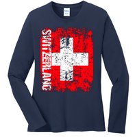 SWITZERLAND Flag Vintage Distressed SWISS Ladies Long Sleeve Shirt