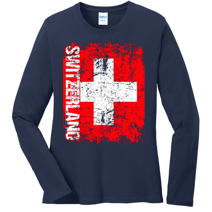 SWITZERLAND Flag Vintage Distressed SWISS Ladies Long Sleeve Shirt