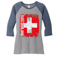 SWITZERLAND Flag Vintage Distressed SWISS Women's Tri-Blend 3/4-Sleeve Raglan Shirt