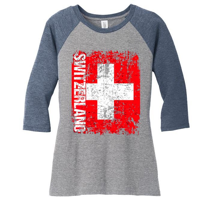 SWITZERLAND Flag Vintage Distressed SWISS Women's Tri-Blend 3/4-Sleeve Raglan Shirt