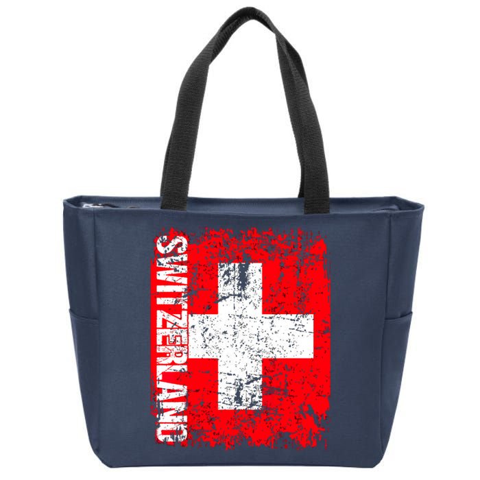 SWITZERLAND Flag Vintage Distressed SWISS Zip Tote Bag