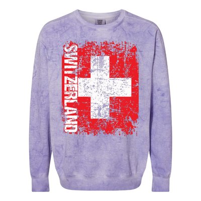 Switzerland Flag Vintage Distressed Swiss Colorblast Crewneck Sweatshirt