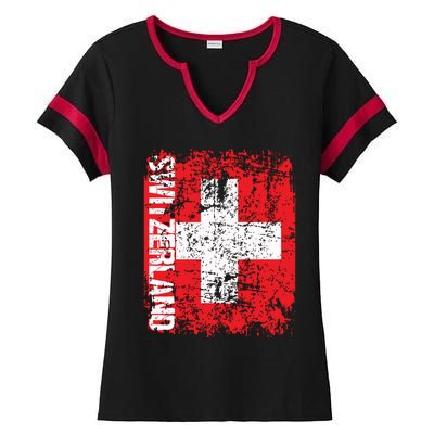 Switzerland Flag Vintage Distressed Swiss Ladies Halftime Notch Neck Tee