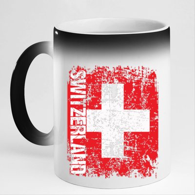 Switzerland Flag Vintage Distressed Swiss 11oz Black Color Changing Mug