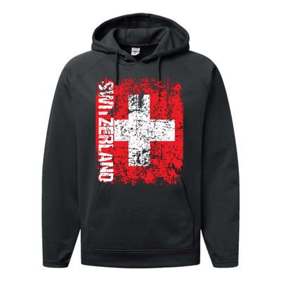 Switzerland Flag Vintage Distressed Swiss Performance Fleece Hoodie