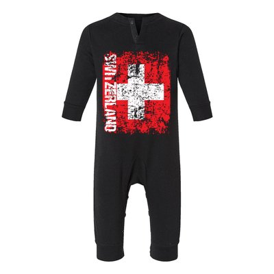 Switzerland Flag Vintage Distressed Swiss Infant Fleece One Piece