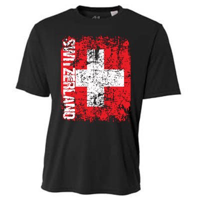 Switzerland Flag Vintage Distressed Swiss Cooling Performance Crew T-Shirt