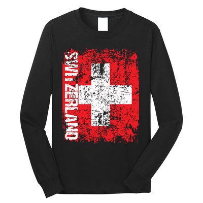 Switzerland Flag Vintage Distressed Swiss Long Sleeve Shirt