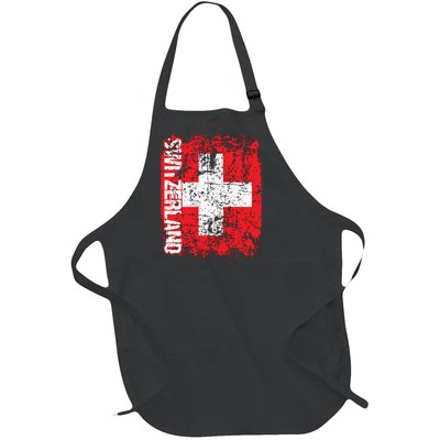 Switzerland Flag Vintage Distressed Swiss Full-Length Apron With Pockets