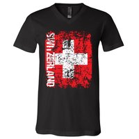 Switzerland Flag Vintage Distressed Swiss V-Neck T-Shirt