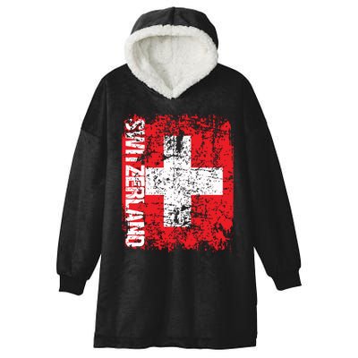 Switzerland Flag Vintage Distressed Swiss Hooded Wearable Blanket