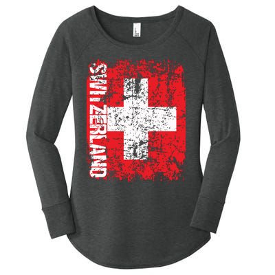 Switzerland Flag Vintage Distressed Swiss Women's Perfect Tri Tunic Long Sleeve Shirt