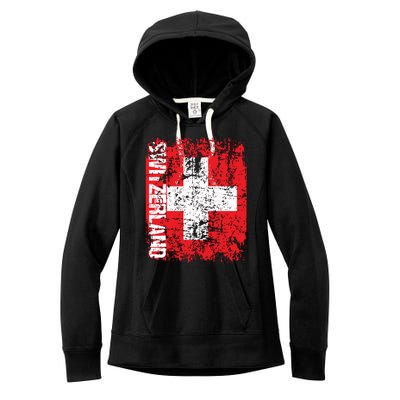 Switzerland Flag Vintage Distressed Swiss Women's Fleece Hoodie