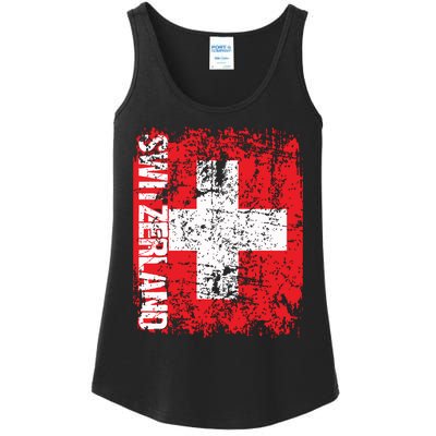 Switzerland Flag Vintage Distressed Swiss Ladies Essential Tank