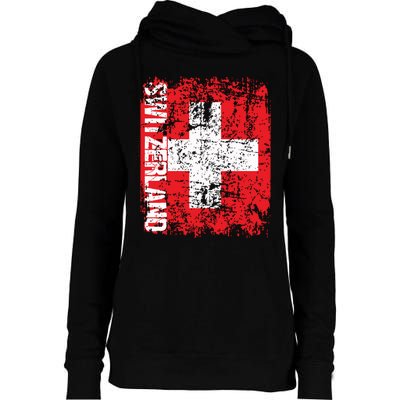 Switzerland Flag Vintage Distressed Swiss Womens Funnel Neck Pullover Hood