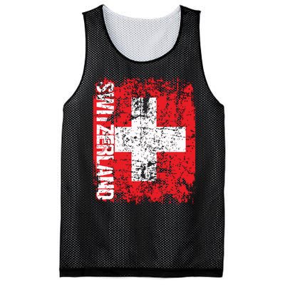 Switzerland Flag Vintage Distressed Swiss Mesh Reversible Basketball Jersey Tank