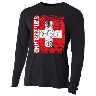 Switzerland Flag Vintage Distressed Swiss Cooling Performance Long Sleeve Crew