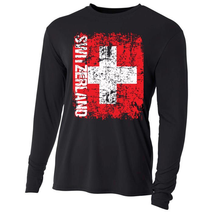 Switzerland Flag Vintage Distressed Swiss Cooling Performance Long Sleeve Crew