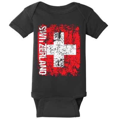 Switzerland Flag Vintage Distressed Swiss Baby Bodysuit