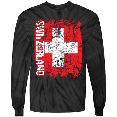 Switzerland Flag Vintage Distressed Swiss Tie-Dye Long Sleeve Shirt