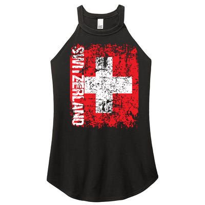 Switzerland Flag Vintage Distressed Swiss Women’s Perfect Tri Rocker Tank