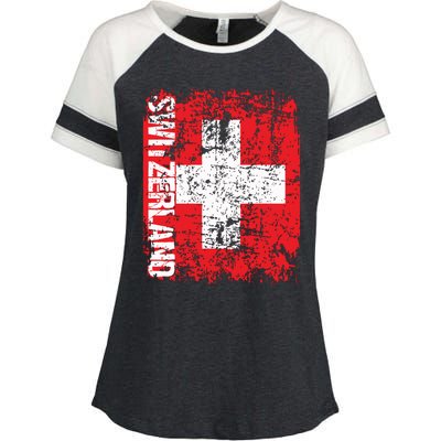 Switzerland Flag Vintage Distressed Swiss Enza Ladies Jersey Colorblock Tee