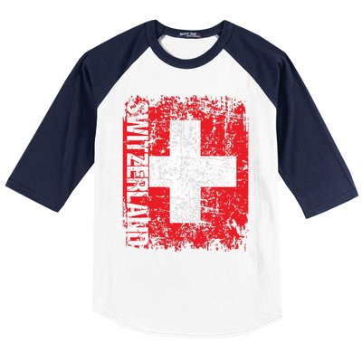 Switzerland Flag Vintage Distressed Swiss Baseball Sleeve Shirt