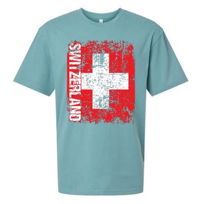 Switzerland Flag Vintage Distressed Swiss Sueded Cloud Jersey T-Shirt