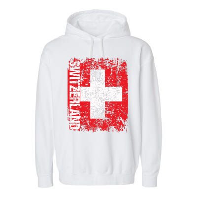 Switzerland Flag Vintage Distressed Swiss Garment-Dyed Fleece Hoodie