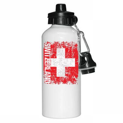 Switzerland Flag Vintage Distressed Swiss Aluminum Water Bottle