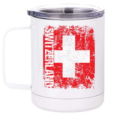 Switzerland Flag Vintage Distressed Swiss 12 oz Stainless Steel Tumbler Cup