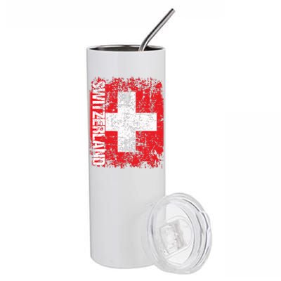 Switzerland Flag Vintage Distressed Swiss Stainless Steel Tumbler