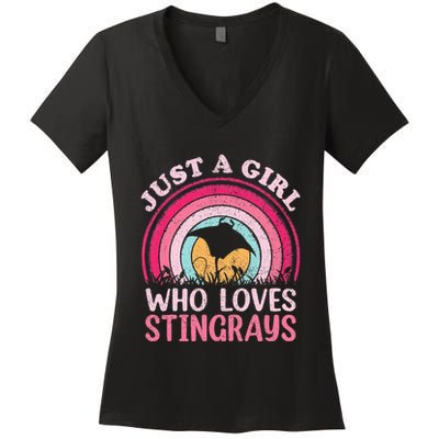 Stingray Fish Vintage Retro Just A Girl Who Loves Stingrays Women's V-Neck T-Shirt
