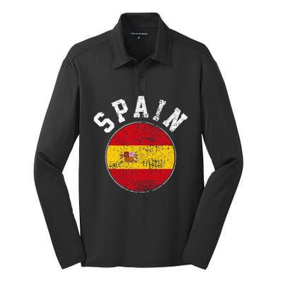 Spain Flag Vintage Silk Touch Performance Long Sleeve Polo