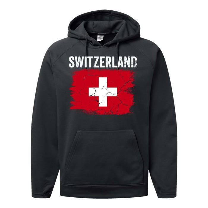 Switzerland Football Vintage Soccer Team Pride Swiss Flag Performance Fleece Hoodie