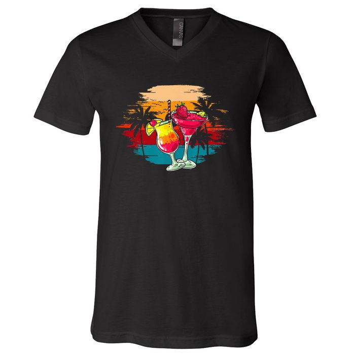 Summer Fun Vacation Margaritas Beaches Good People Graphic V-Neck T-Shirt