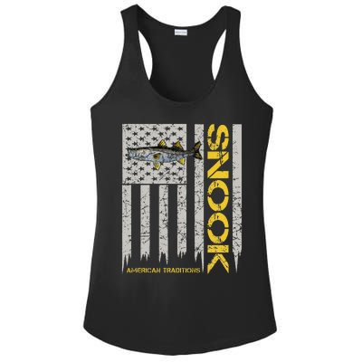 Snook Fisherman Vintage Style American Flag Snook Art Fish Ladies PosiCharge Competitor Racerback Tank