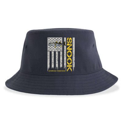 Snook Fisherman Vintage Style American Flag Snook Art Fish Sustainable Bucket Hat