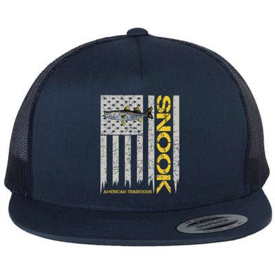 Snook Fisherman Vintage Style American Flag Snook Art Fish Flat Bill Trucker Hat