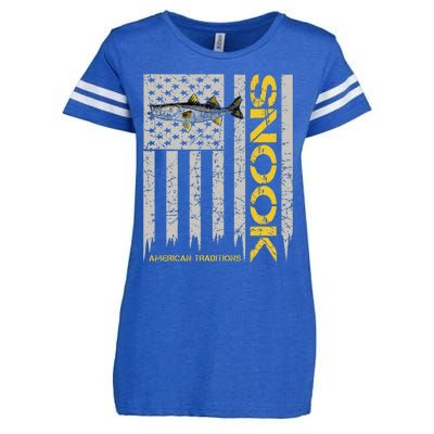 Snook Fisherman Vintage Style American Flag Snook Art Fish Enza Ladies Jersey Football T-Shirt