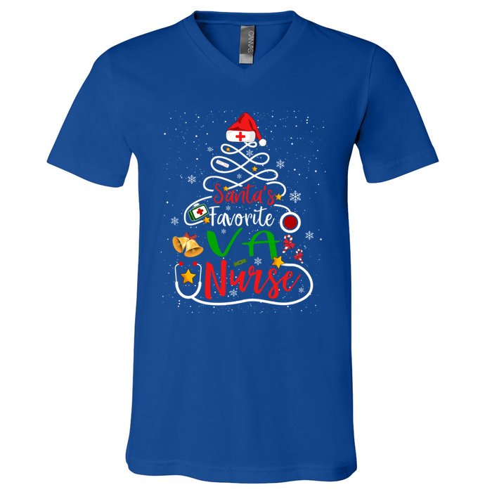 SantaS Favorite Va Nurse Christmas Nursing Tree Cute Gift V-Neck T-Shirt